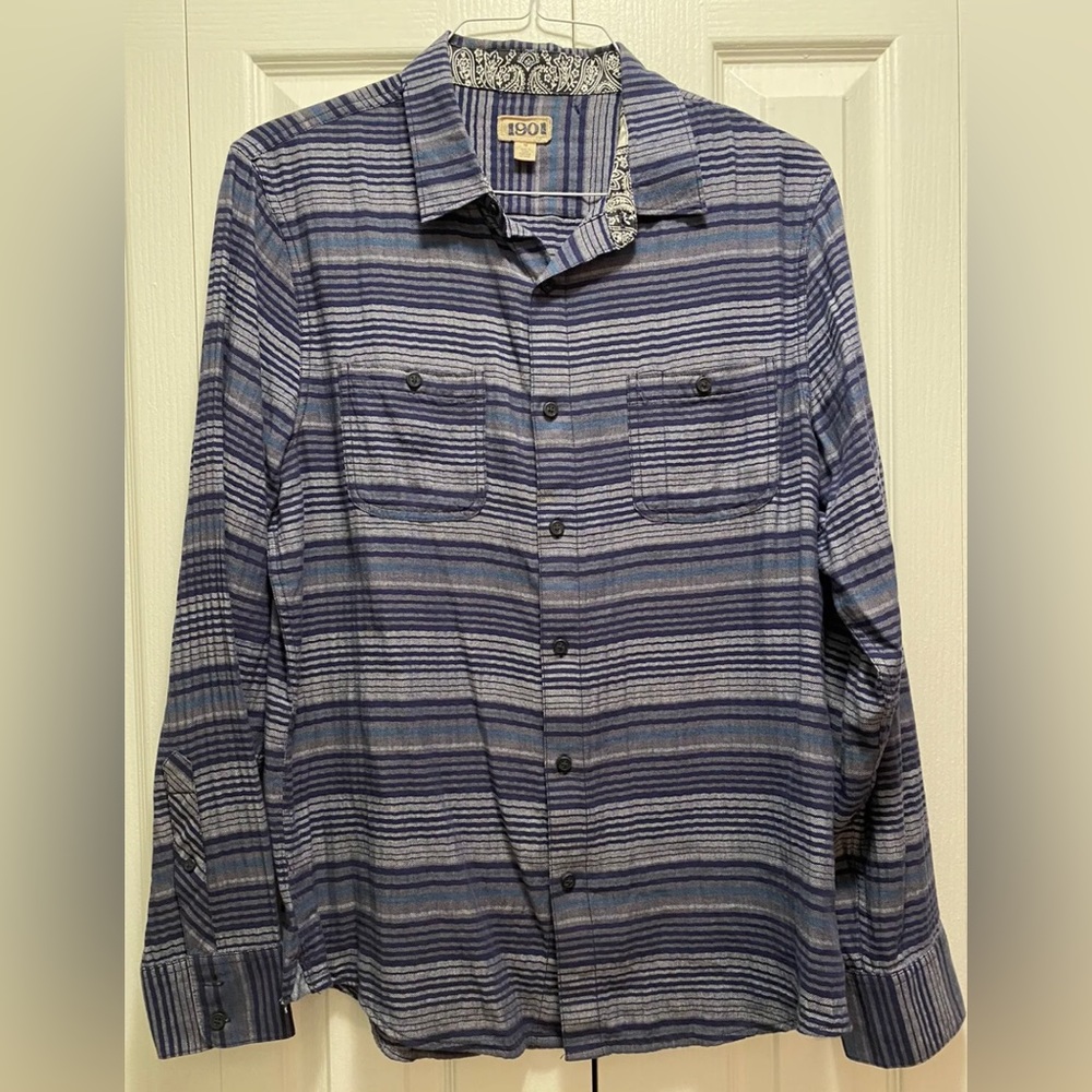 Nordstrom 1901 Men's Long Sleeve Button Down Shirt Medium Blue & Violet Striped